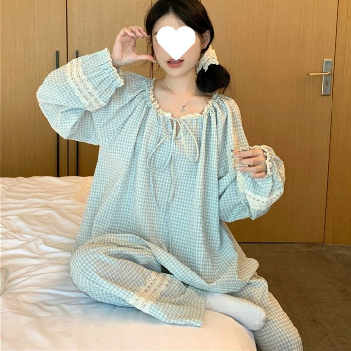 Femme Behageligt Ruderet Pyjamas Sæt Stilla