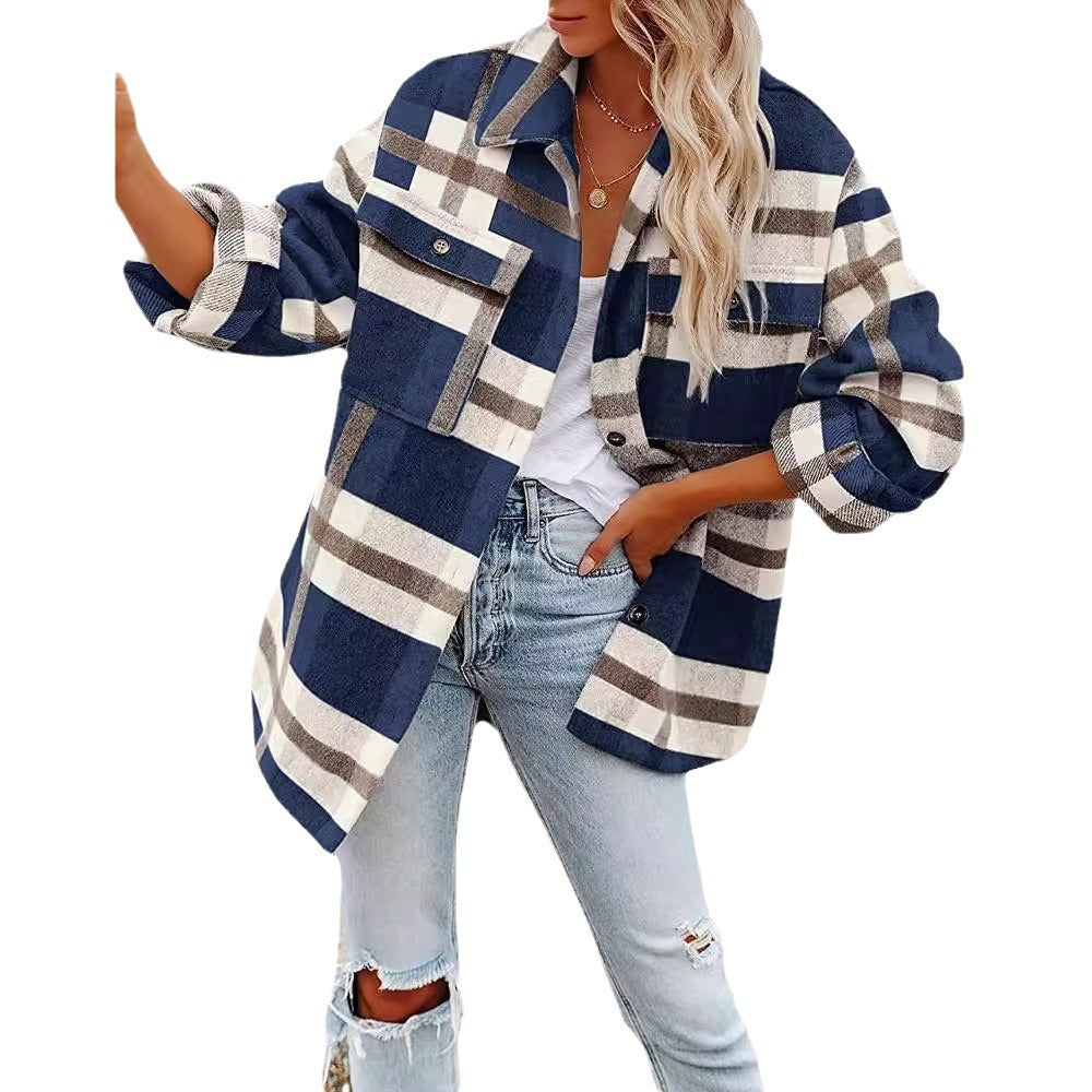 Dame Flannel Overshirt med ternet mønster og praktiske brystlommer Stilla