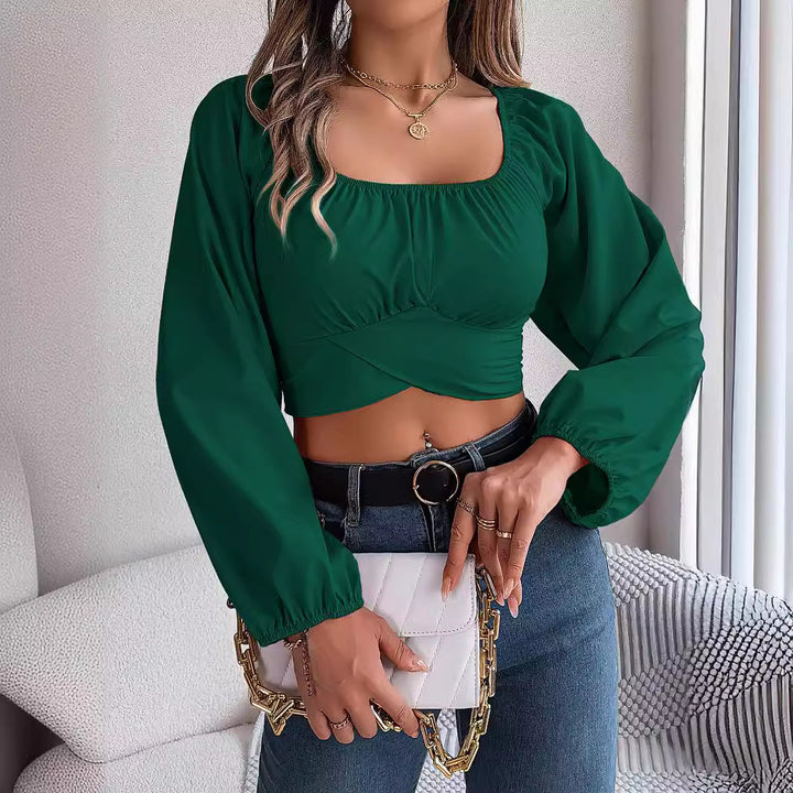 Dame Cropped Bluse med udvidede ærmer og knude detaljer Stilla