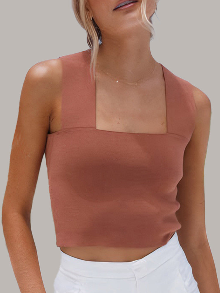 Dame ærmeløs crop-top med firkantet udskæring og figursyet snit Stilla