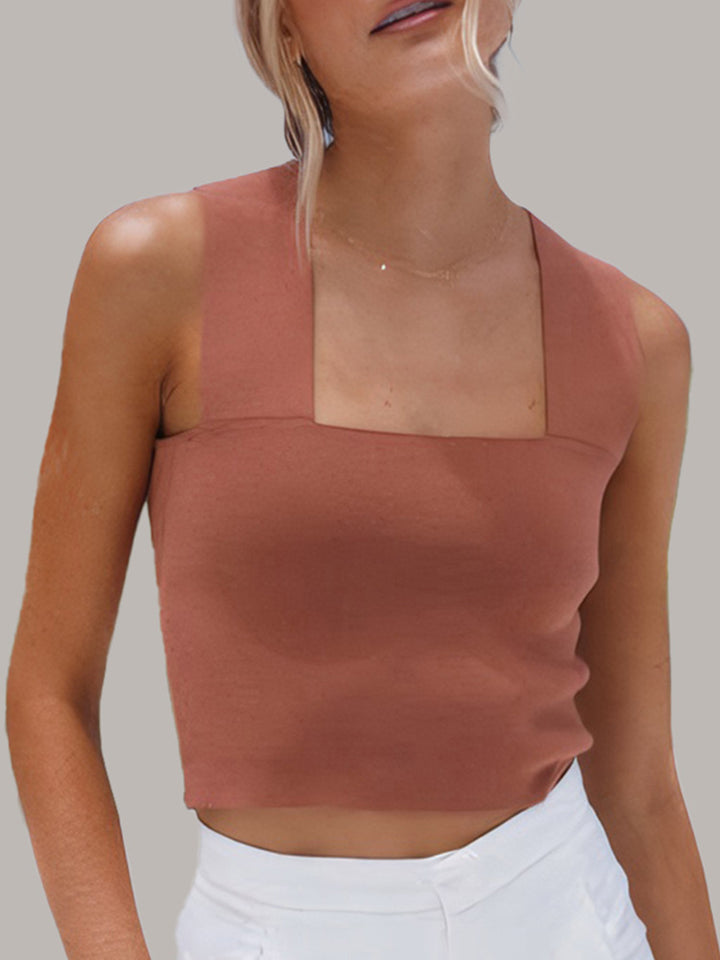 Dame ærmeløs crop-top med firkantet udskæring og figursyet snit Stilla