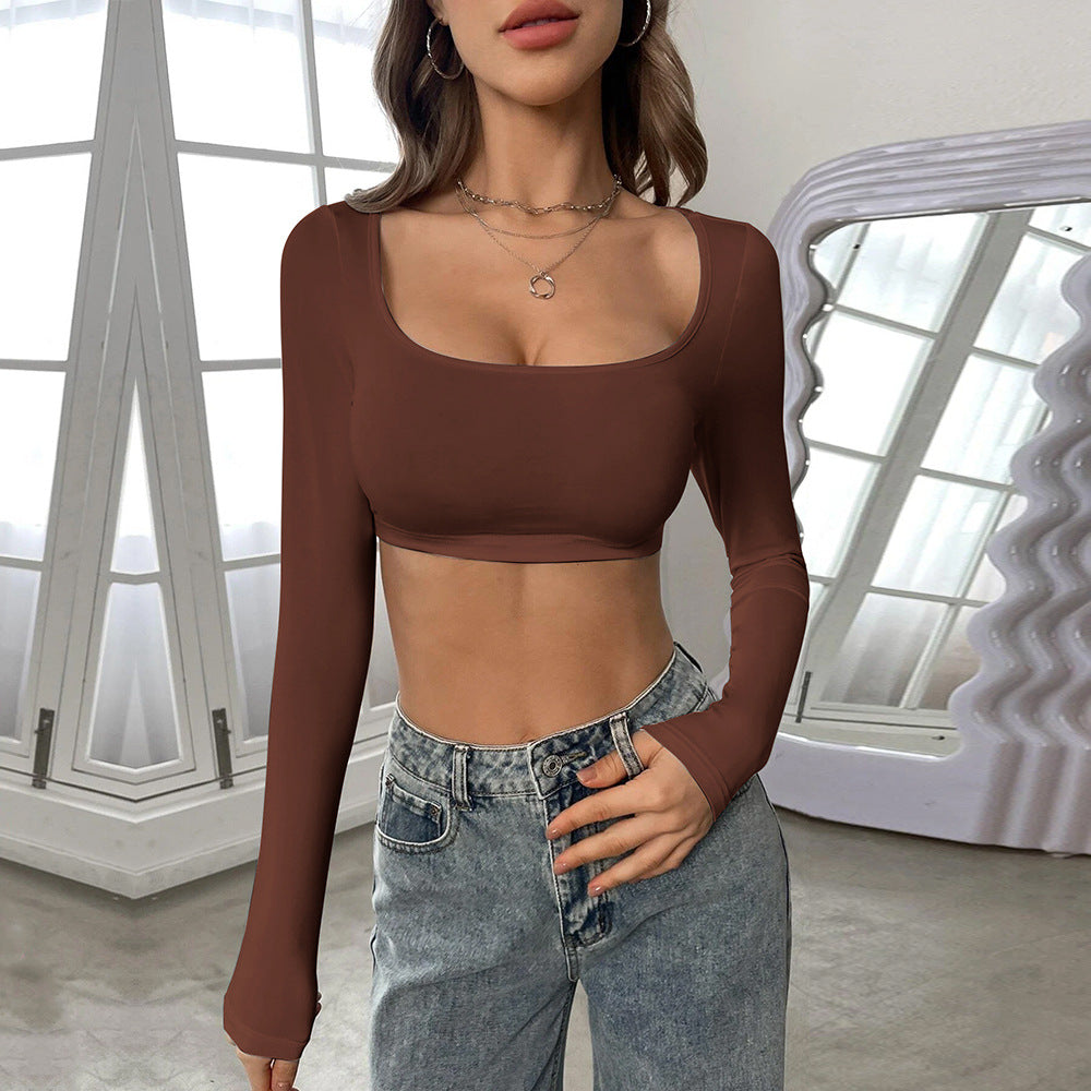 Kvinders langærmet crop top med elegant firkantet halsudskæring og behagelig pasform Stilla