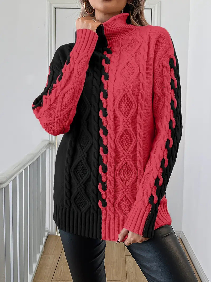 Damer grovstrikpullover med asymmetrisk design og højtstående krave Stilla