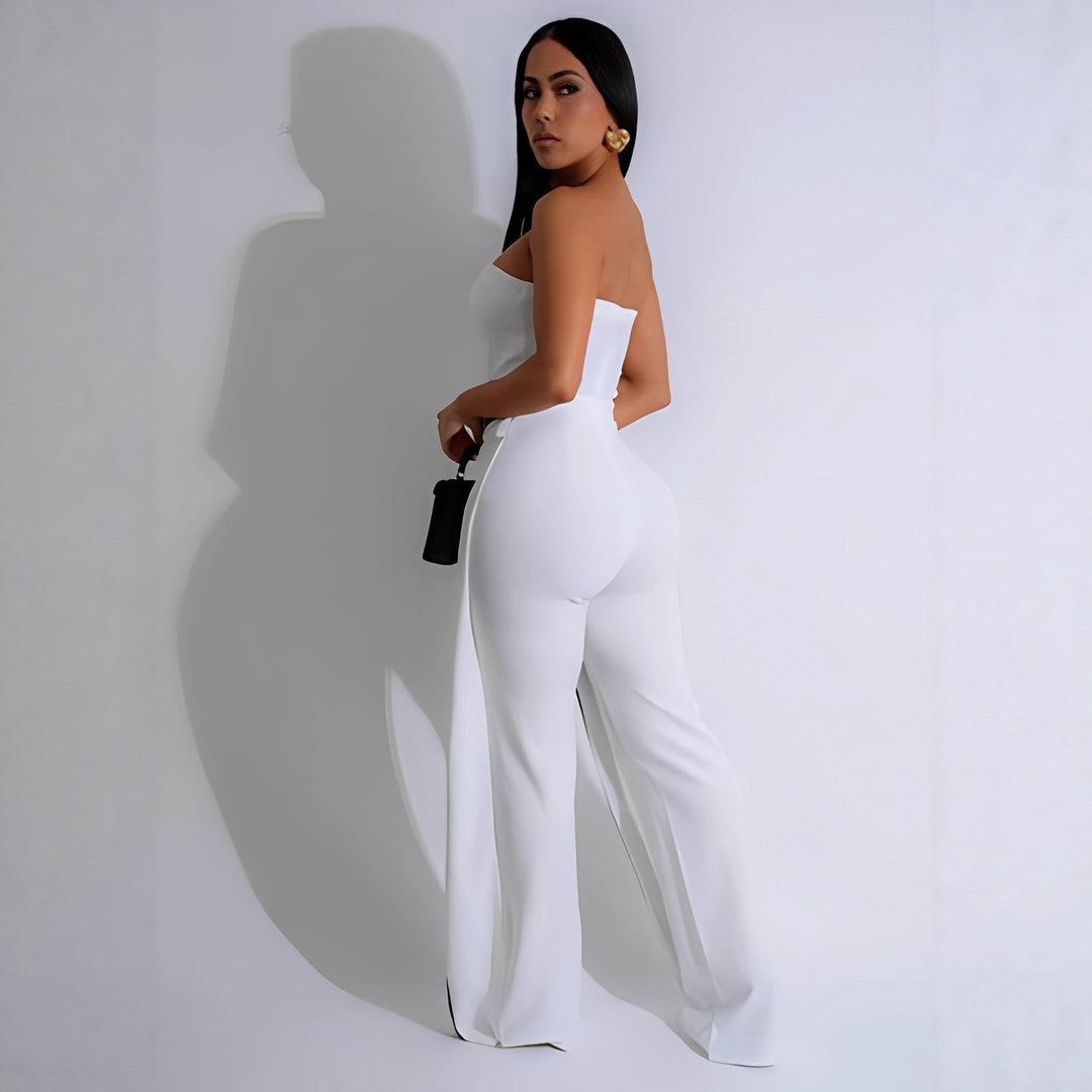 Dame-jumpsuit med elegant bustier-overdel og kontrasterende kantdetaljer Skovae