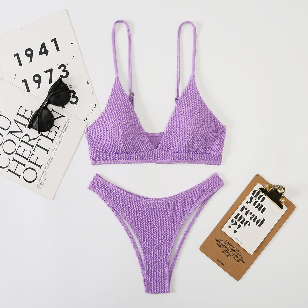 Dame trendy bikinisæt med raffineret vaffelmønster og justerbare stropper Stilla