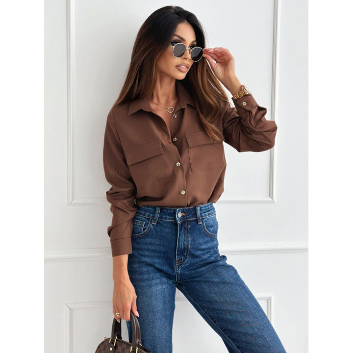 Dame elegant bluse med dobbelt forsynede brystlommer og lange ærmer Stilla