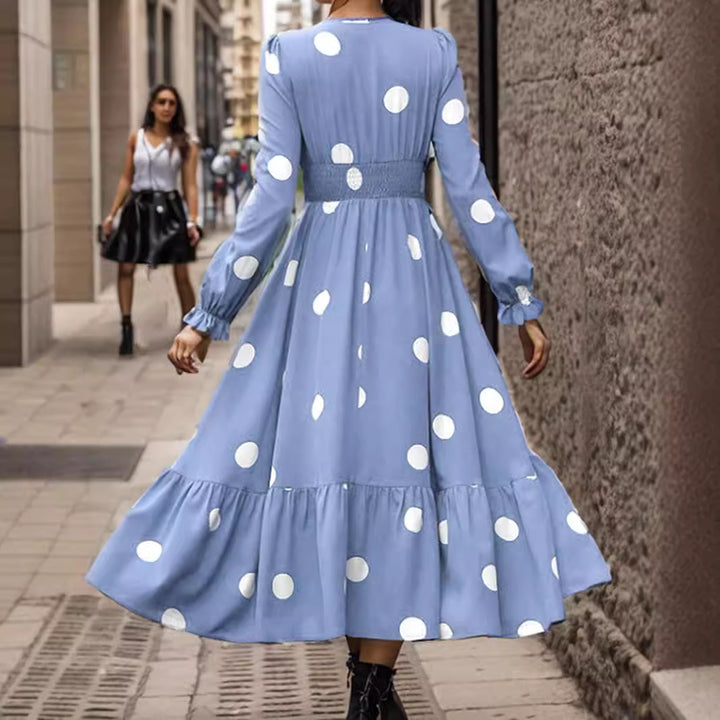 Dame maxikjole med puffærmer og trendy prik-designet Stilla