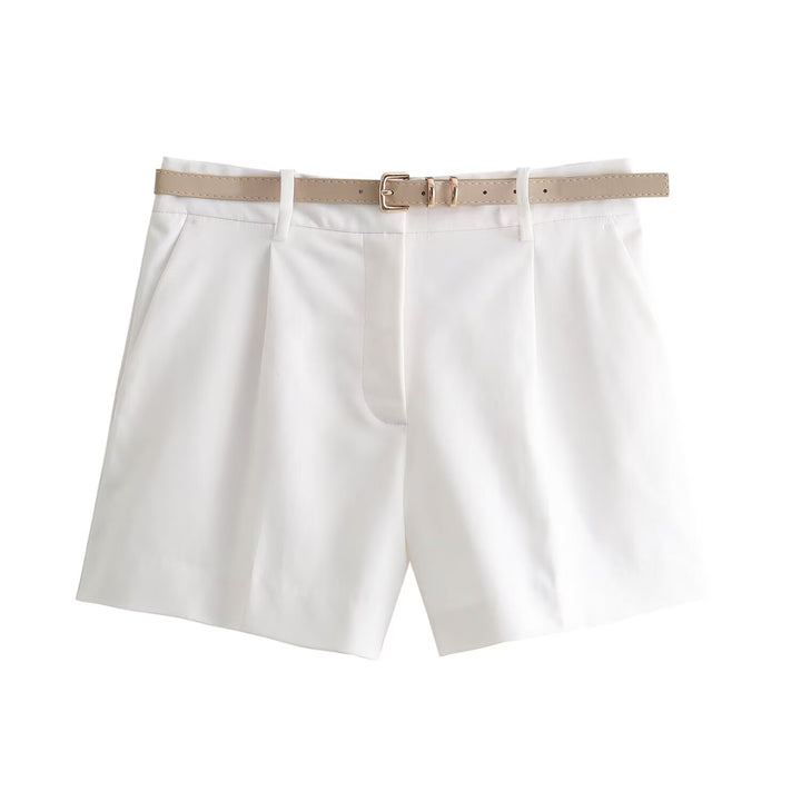 Femme Taljerede High-Waist Chino-Shorts med Bælte-Detail Stilla