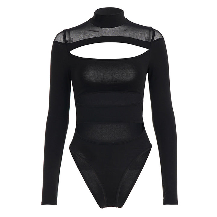 Dame Langærmet Bodysuit med raffineret cut-out design og elegant ståkrave Skovae
