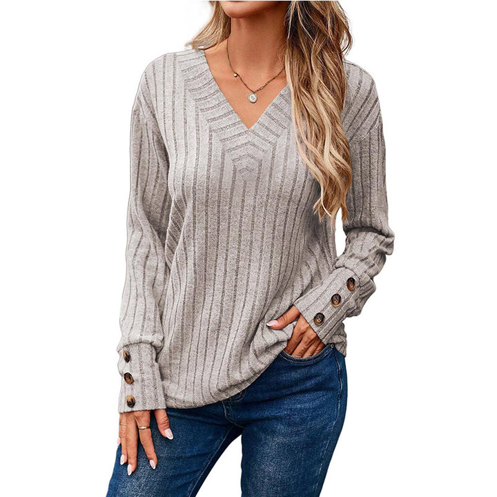 Dame sweater med V-hals og knapdetaljer Stiila