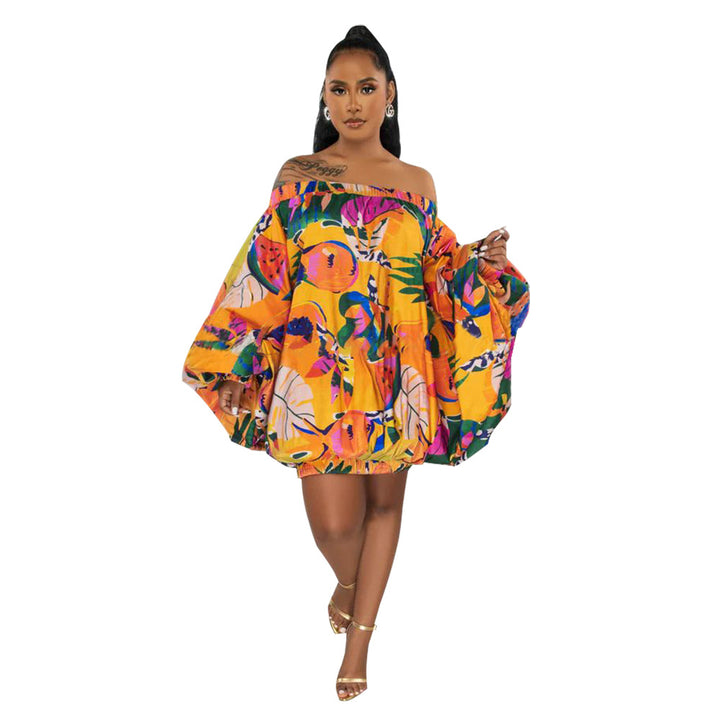 Dame Off-Shoulder Minikjole med voluminøse ærmer og farveovergang Stilla