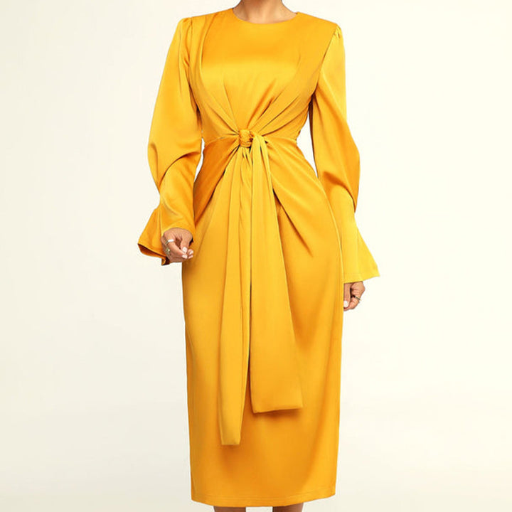 Dame Elegant Midi-kjole med drapering og lange ærmer Stilla