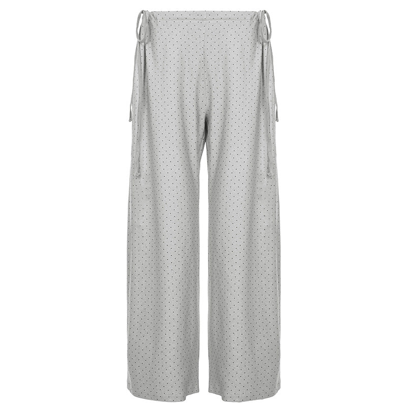 Dame loose pyjamas med fleksibel linning og dekorative bånd Skovae