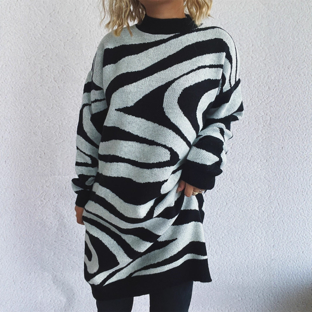 Kvinders oversized striktrøje med moderne zebra mønster Stilla