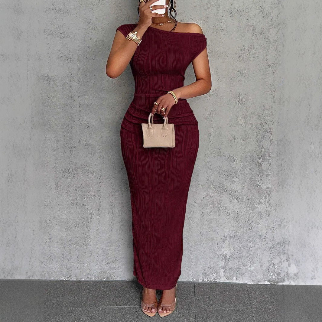 Dame Off-Shoulder Plissee Maxi Kjole Stilla