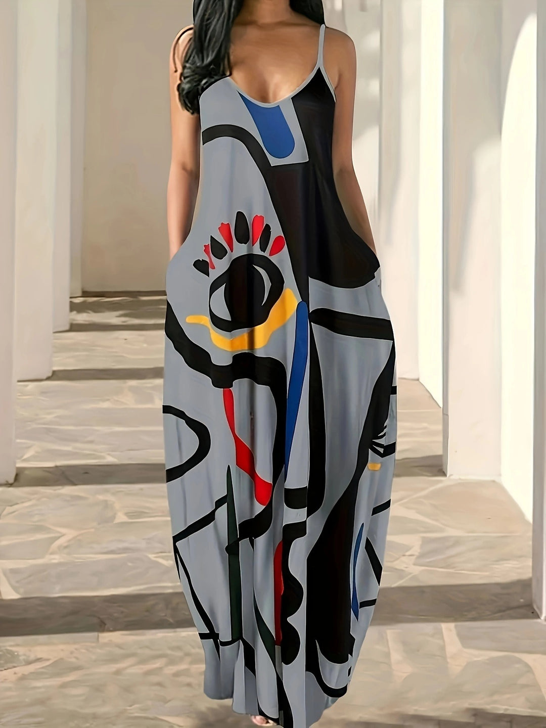 Dame Elegant Maxikjole med moderne abstrakt print og flydende snit Stilla