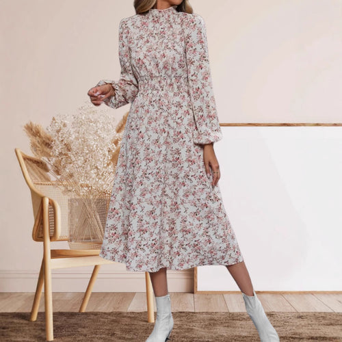 Dame Midikjole med elegant stålkrave og floral dekoration Stilla