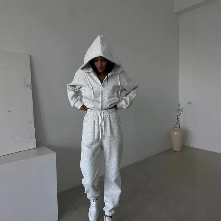Kvinders sporty hoodie sæt med høj talje og praktiske lommer Skovae