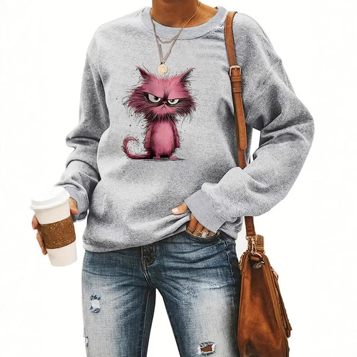 Kvinders sweatshirt med kreativt kattemotiv Stilla
