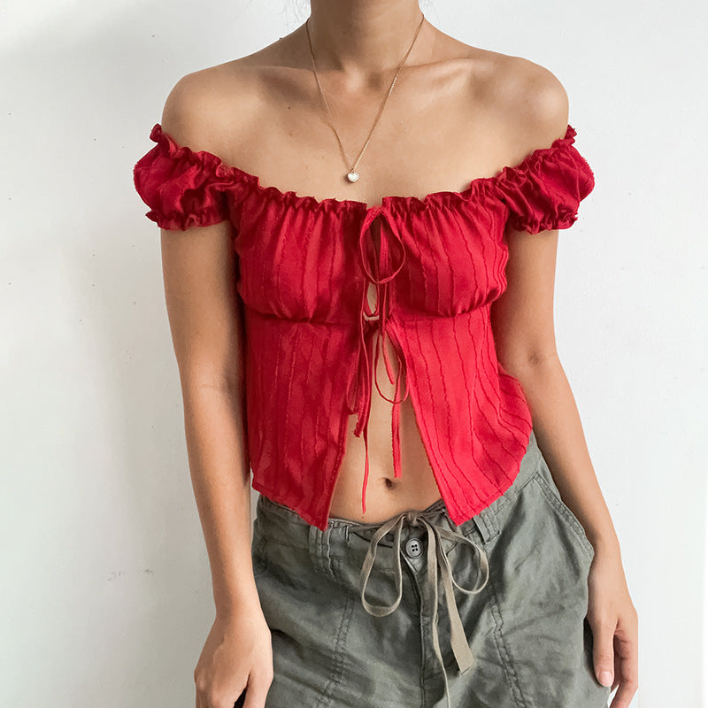 Dame Off-Shoulder Struktur Crop Top Stilla