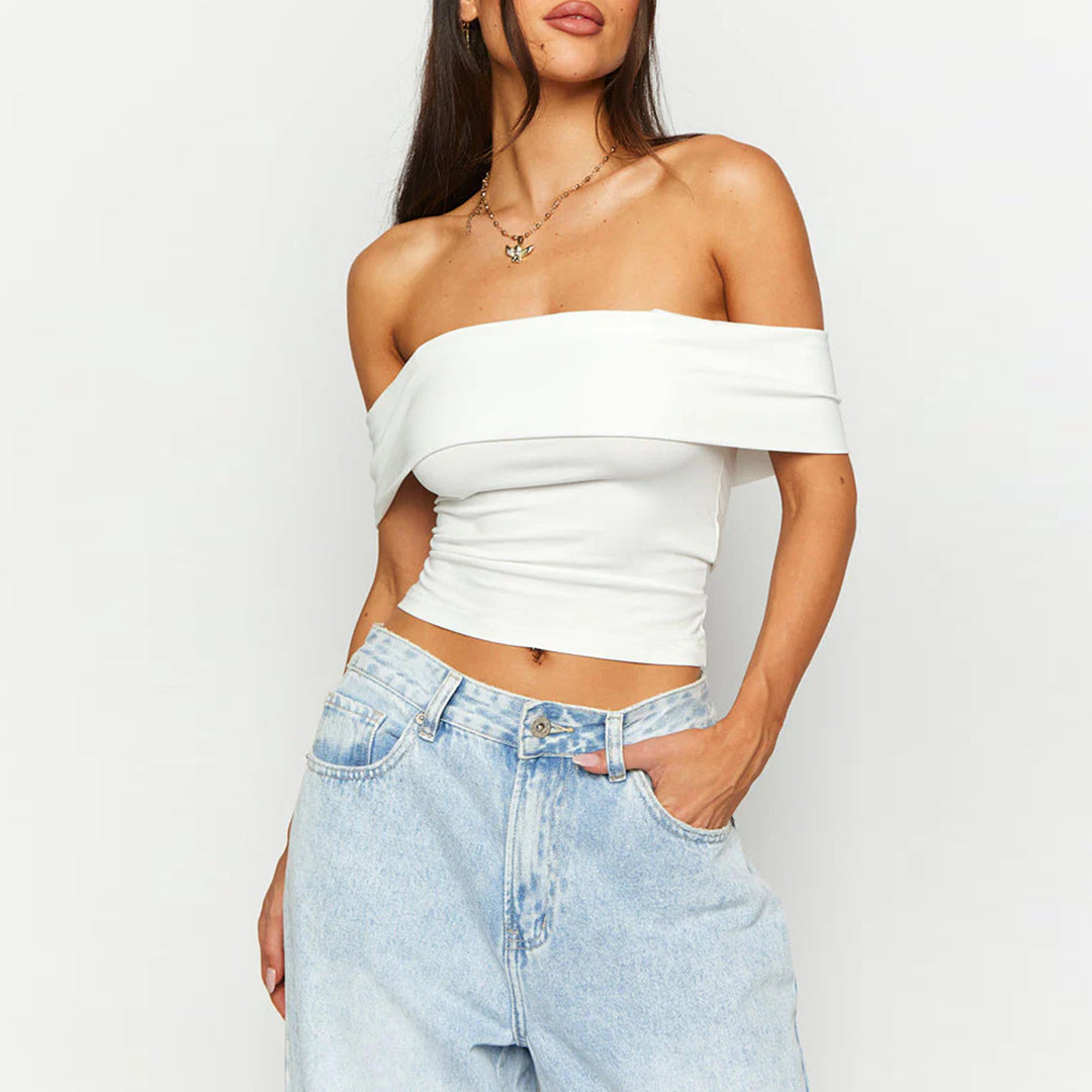 Dame skulderfri crop-top med figursygende snit Skovae