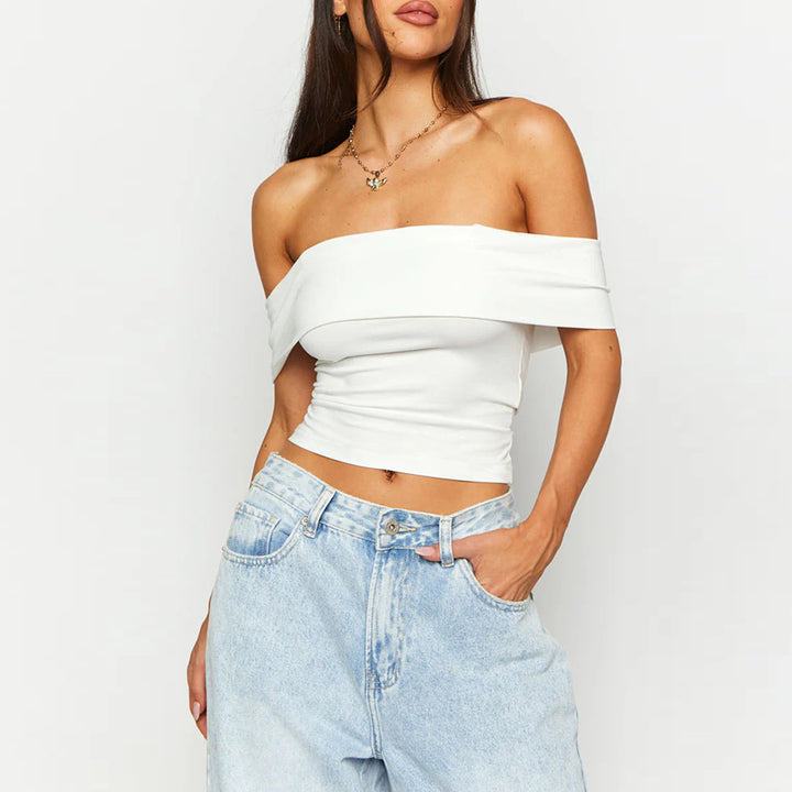 Dame skulderfri crop-top med figursygende snit Skovae
