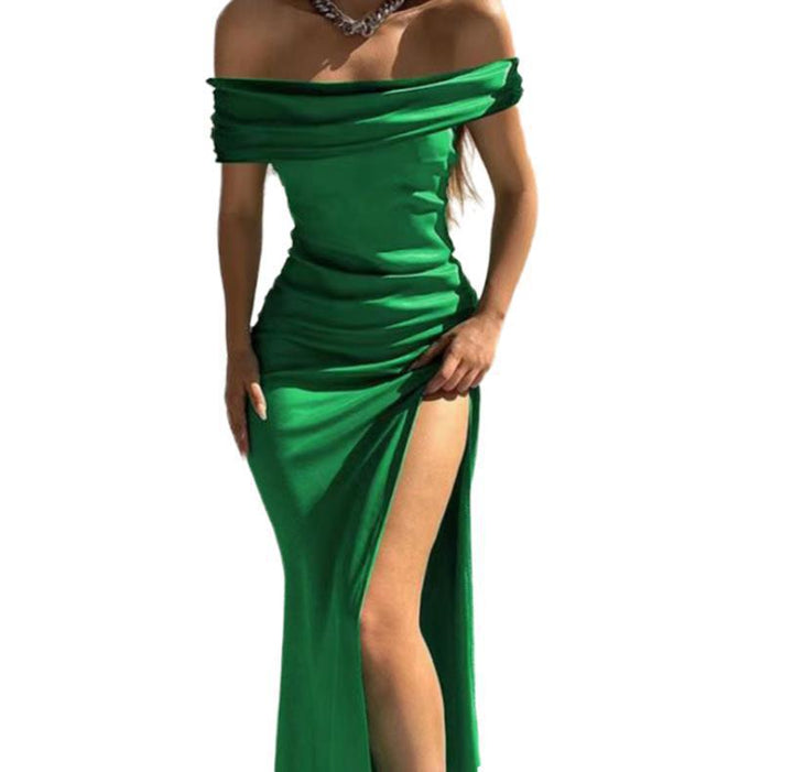 Dame Off-Shoulder Maxikjole med raffineret benåbning og flydende stof Stiila