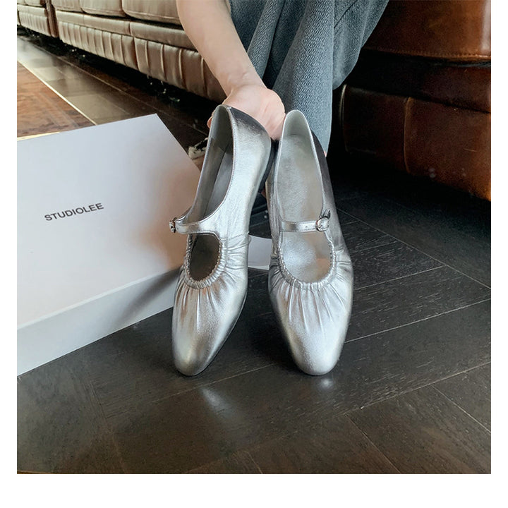 Dame elegante metalliske Mary Jane ballerinaer med flæsekant Stilla