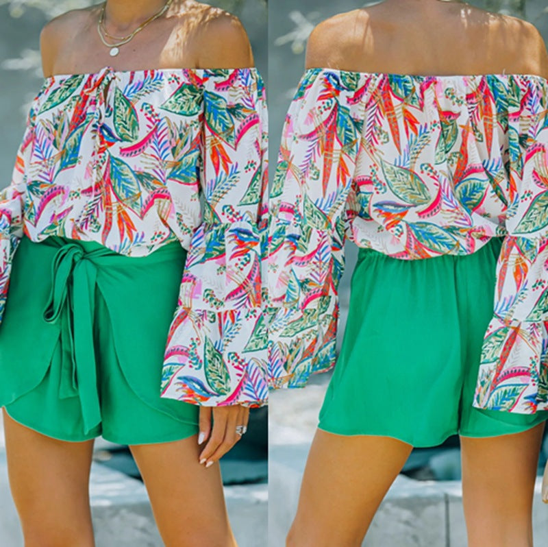 Dame Off-Shoulder Bluse med blomstertryk og vidde ærmer Stilla