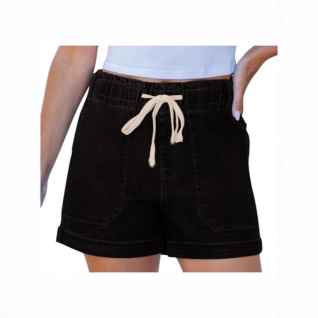 Dame behagelige Denim-shorts med elastik og praktiske lommer Skovae
