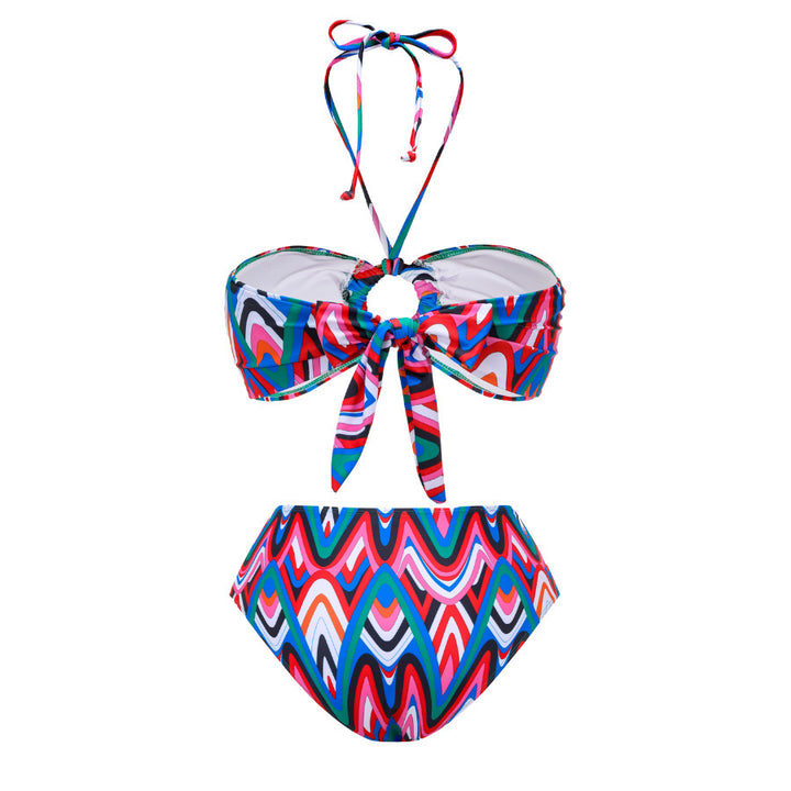 Dame Bikini-sæt med trendy binde mønster og asymmetrisk overkjole Stilla