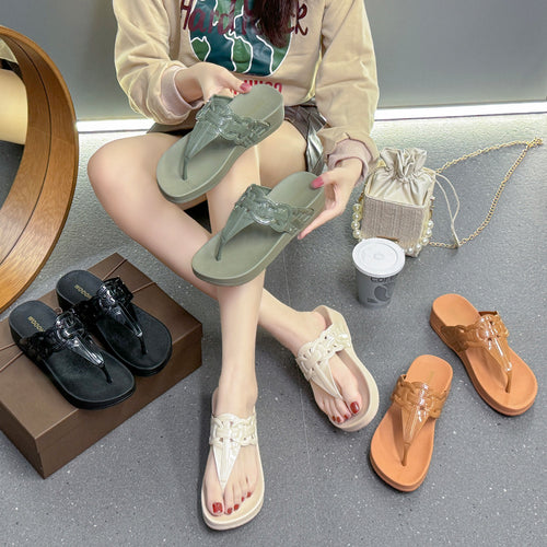 Dame Fashion Flip-Flops med snoet kæde dekoration Stilla