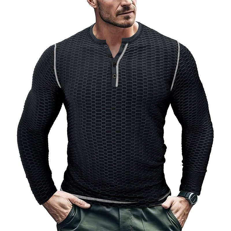 Herrer Langærmet Henley Skjorte med struktureret Design Stilla