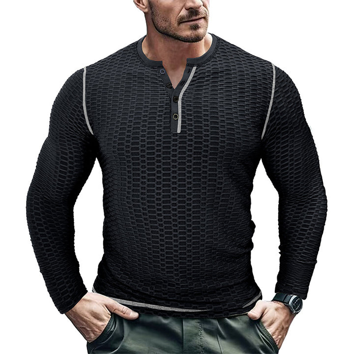 Herrer Langærmet Henley Skjorte med struktureret Design Stilla