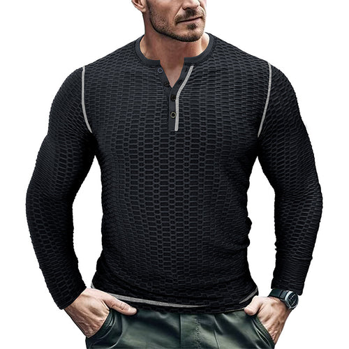 Herrer Langærmet Henley Skjorte med struktureret Design Stilla