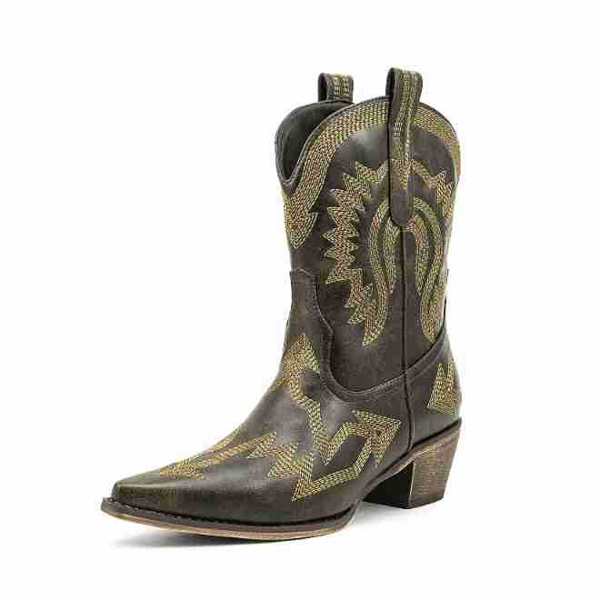 Femme Distressed Læder Cowboy Støvler med detaljeret Broderi Stilla