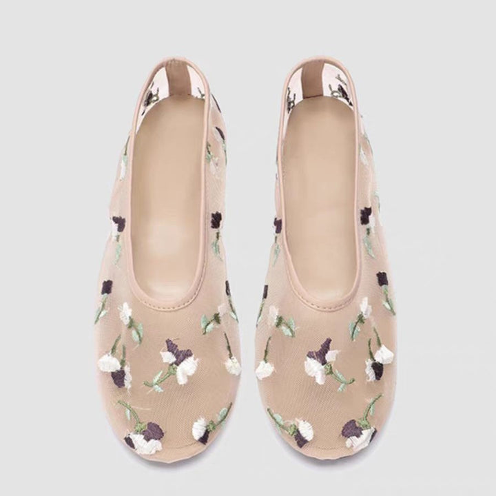Damer Ballerinas med filigran Floralbroderi Stilla