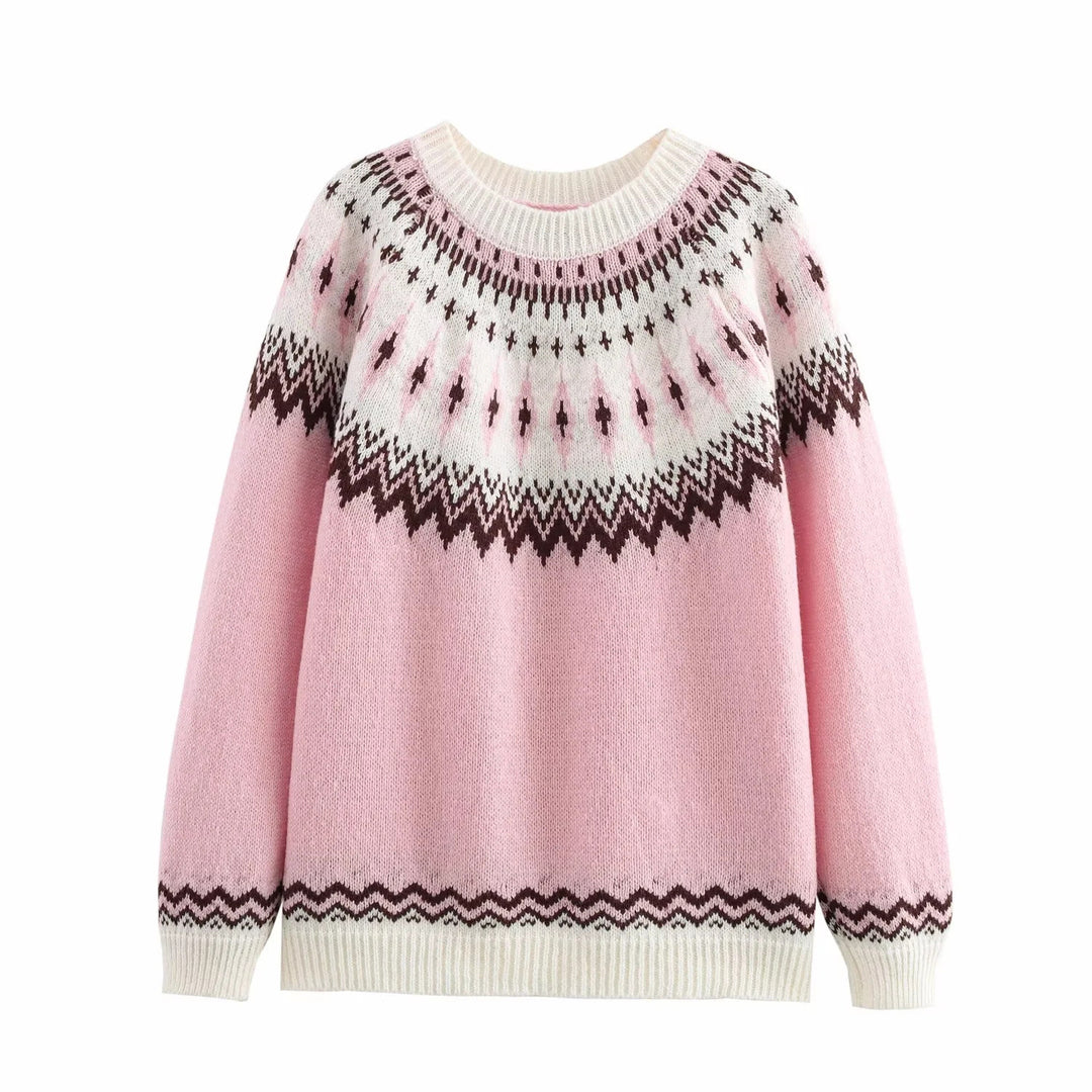 Femme Strik Chunky Pullover med Fair Isle mønster Stilla