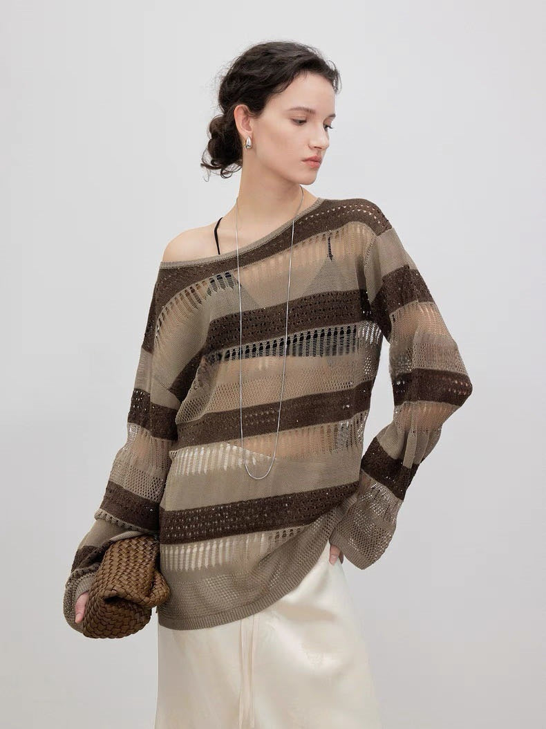 Kvindes luftig strikket pullover med trendy blonde mønster Stilla