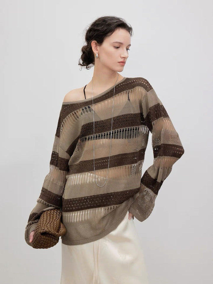 Kvindes luftig strikket pullover med trendy blonde mønster Stilla