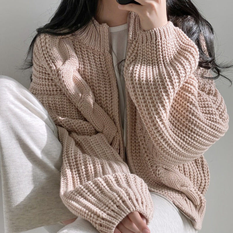 Femme Chunky Åben Front Strikjakke Stilla