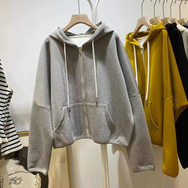 Femme Relaxed Fit Zip-Up Hoodie med overdimensionerede lommer Stilla