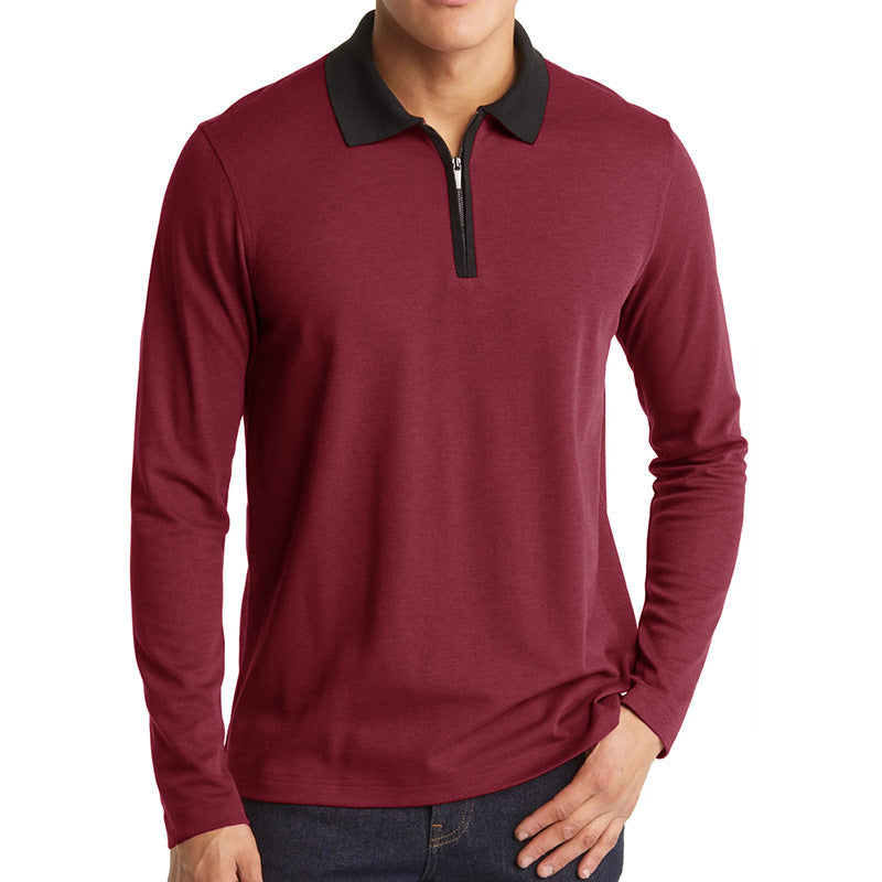 Herrer Sporty Langærmet Polo med Ståkrave og funktionel Lynlås Stilla
