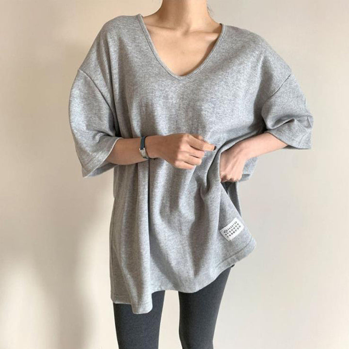 Dame Oversized Rundhalset T-shirt med opfoldede ærmer Stilla