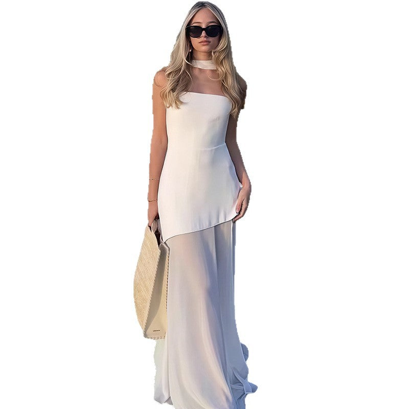 Damer Elegant Maxi Kjole med Asymmetrisk Snit og Chic Slids