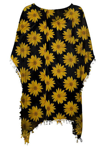 Kvinders strandtunika med blomsterdesign og poncho-stil Stilla