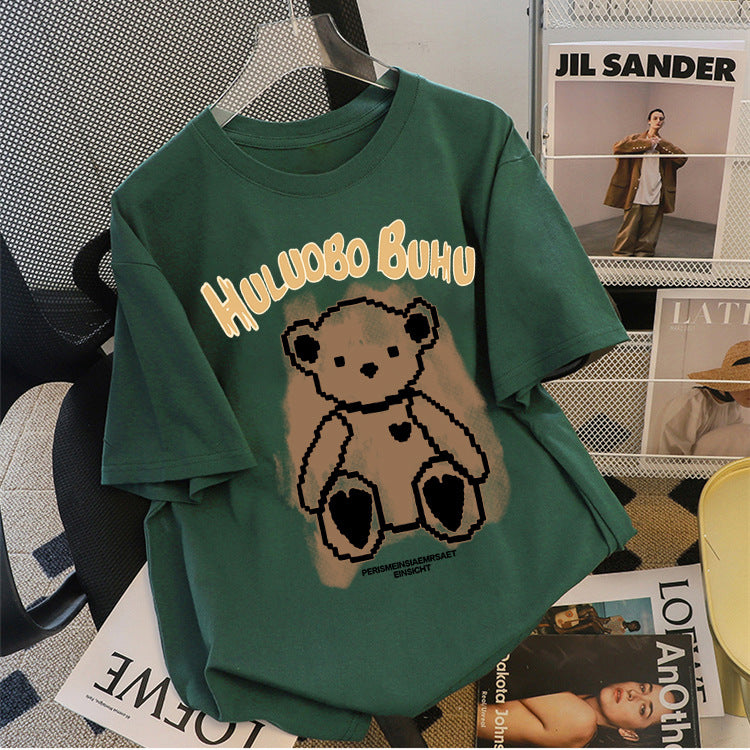 Dame T-shirt med originalt bjørnemotiv og kreativt skrive Stilla