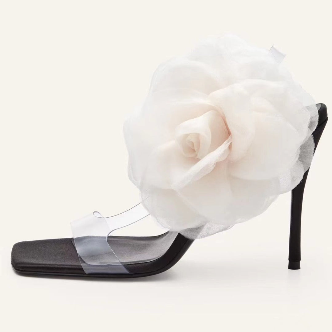 Femme Open-Toe Blomsterprydede Hæl Mules Stilla