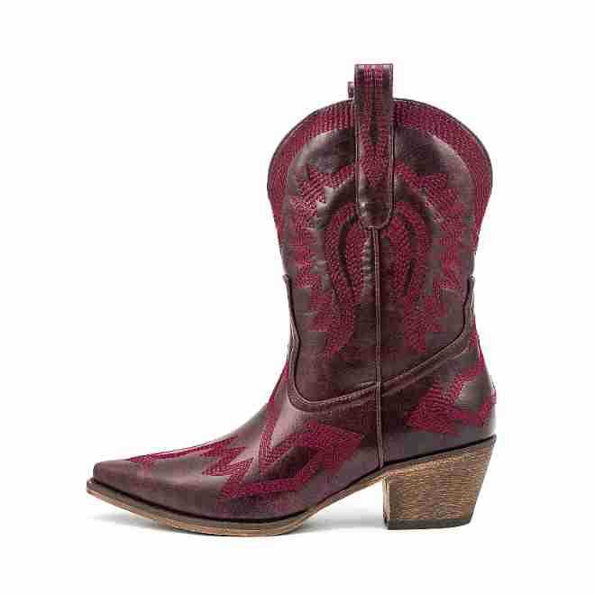 Femme Distressed Læder Cowboy Støvler med detaljeret Broderi Stilla