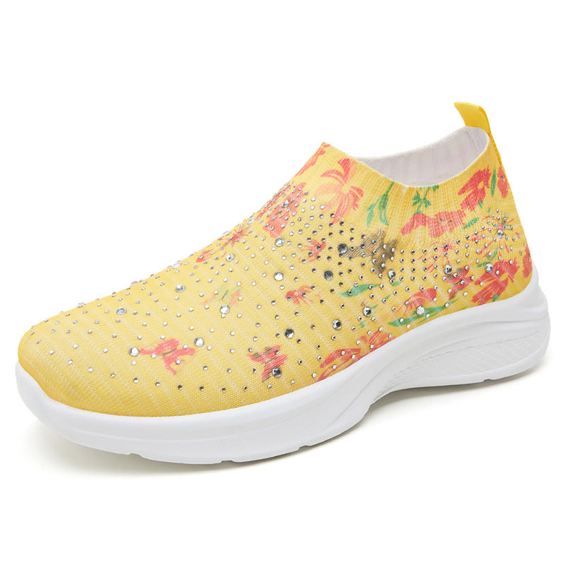 Femme Dekorative Florale Slip-On Sneakers med Rhinestone-design Stilla